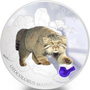 Fiji WILD CAT - OTOCOLOBUS MANUL PALLAS $2 Silver Coin 2013 Gem inlay Proof 1 oz